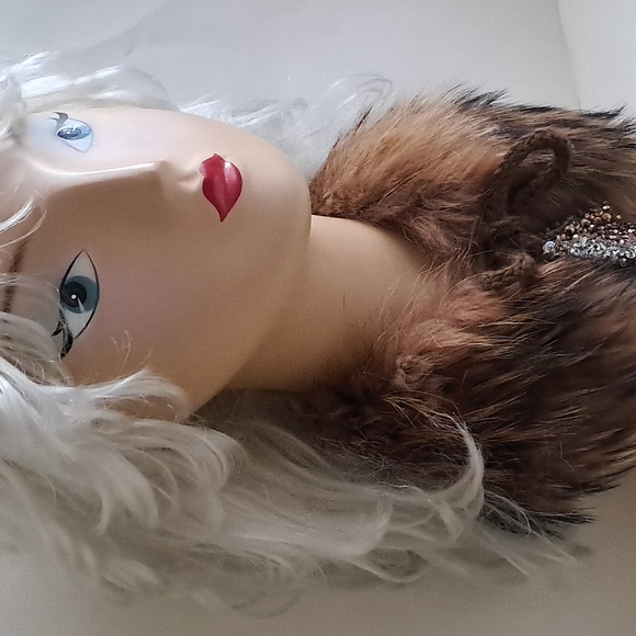 Fox Fur Collar Unisex Fleece Lined Warm Upcycled Beads Sequins Wool Ties OOAK - Picture 7 of 10